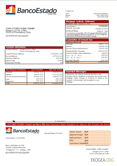 Chili Banco del Estado de Chile relevé hypothécaire bancaire scr